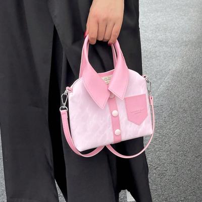 Blue Nylon Shirt Design Small Square Crossbody Bag - Satchel Pink