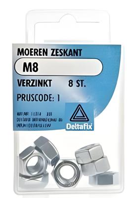 Moer zeskant m8 verz 8st - Deltafix