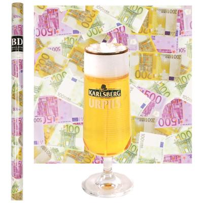 Bier Kaars - Karlsberg - H18 cm met Euro Geld Cadeaupapier - cadeau voor vaderdag - opa - oom Bier Kaars - Karlsberg - H18 cm met Euro Geld Cadeaupapier - cadeau voor vaderdag - opa - oom