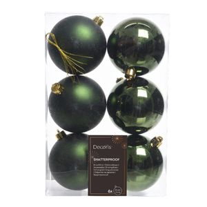 Decoris Kerstballen - 6 st - Donkergroene - kunststof mat/glans 8 cm