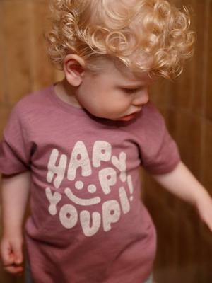 Babyshirt 'Happy Youpi' met korte mouwen en van biologisch katoen paars