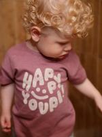 Babyshirt 'Happy Youpi' met korte mouwen en van biologisch katoen paars