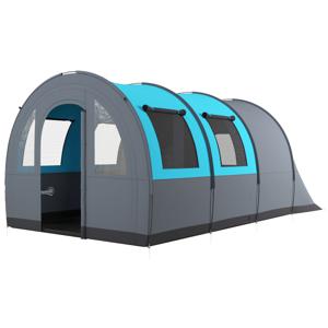 Outsunny Campingtent voor maximaal 6 Pers., Familiecampingtent, Aparte Ruimtes, Waterdicht, Grijs/Blauw