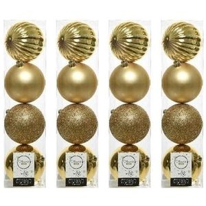 16x Kunststof kerstballen mix licht goud 10 cm kerstboom versiering/decoratie   -