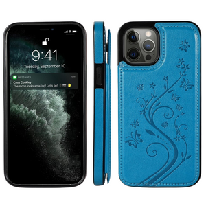 Samsung Galaxy S24 Ultra hoesje - Backcover - Pasjeshouder - Portemonnee - Bloemenprint - Kunstleer - Blauw