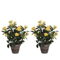 2x Gele rozen kunstplanten 33 cm met pot stan grey - Kunstplanten - thumbnail