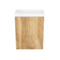 Fonteinkast Natural Oak Arcqua Luna 40x55x28 cm Incl. Fontein Glans Wit Zonder Overloop Arcqua