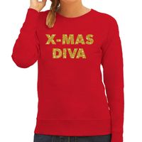 Kersttrui Christmas Diva gouden glitter letters rood dames - thumbnail