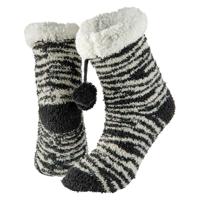 Huissokken/slofsokken zebra print - zwart - dames - anti-slip - fleece - one size - 36/41 Huissokken/slofsokken zebra print - zwart - dames - anti-slip - fleece - one size - 36/41