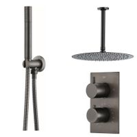 Regendouche set SaniClear Iron | Inbouw | Thermostaatkraan | 2-weg | Rond | Gunmetal