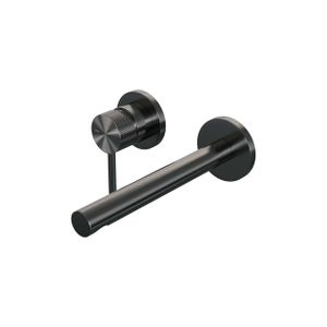 Brauer Gunmetal Carving Wastafelmengkraan inbouw - rechte uitloop rechts - hendel lang smal carving- model A2 PVD - geborsteld gunmetal 5-GM-083-S6-65