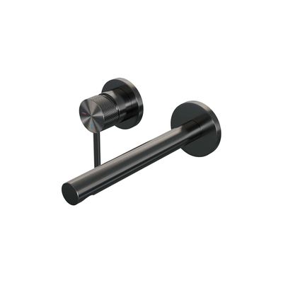 Brauer Gunmetal Carving Wastafelmengkraan inbouw - rechte uitloop rechts - hendel lang smal carving- model A2 PVD - geborsteld gunmetal 5-GM-083-S6-65