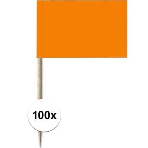 100x Vlaggetjes prikkers oranje 8 cm hout/papier   -