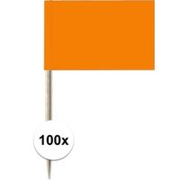 100x Vlaggetjes prikkers oranje 8 cm hout/papier   -
