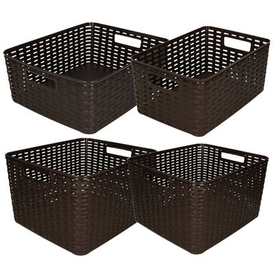 Set van 4x stuks opbergboxen/opbergmandjes rotan donkerbruin kunststof