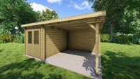 Classicline Blokhut Utrecht vuren groen geïmpregneerd 200x300 cm + overkapping 300 cm- Lessenaarsdak- - Van Kooten