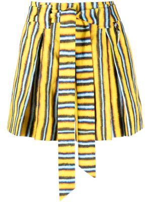 Roberto Cavalli short rayé en lin à taille nouée - Jaune