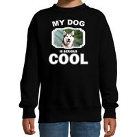 Husky honden trui / sweater my dog is serious cool zwart voor kinderen - thumbnail