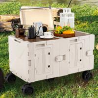 Grote Opvouwbare Strandtrolley met Opbergboxen op 2 Niveaus Draagbare Trolley met 5 Zwenkwielen voor Winkelen Kamperen Verhuizen