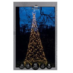 Vlaggenmast kerstboom met ster - kerstverlichting - 480 leds - H320 cm - warm wit