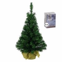 Volle mini kerstboom/kunstboom groen 45 cm inclusief helder witte kerstverlichting - thumbnail