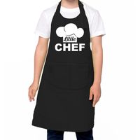 Little chef Keukenschort kinderen/ kinder schort zwart voor jongens en meisjes - thumbnail