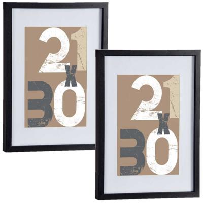 2x stuks houten fotolijst - zwart - 30 x 40 cm - fotolijstje - met passe-partout - decoratie
