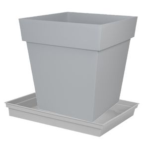 Bloempot Toscane vierkant kunststof grijs L39 x B39 x H39 cm inclusief onderschaal L33 x B33 x H5 cm