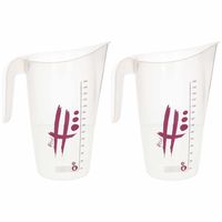 2x stuks transparante maatbeker 1400 ml met roze/paars opdruk 13 x 22 cm - thumbnail