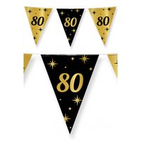 Leeftijd verjaardag feest vlaggetjes 80 jaar geworden zwart/goud 10 meter - Vlaggenlijnen - thumbnail