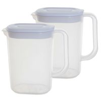 Schenkkan/waterkan - 2x - transparant - 1500 ML - kunststof - 19 x 9 x 20 cm