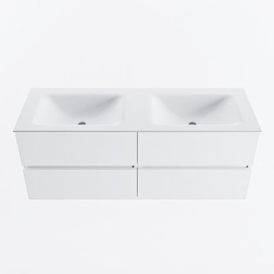 MONDIAZ VICA 130cm badmeubel onderkast Talc 4 lades. Wastafel CLOUD dubbel zonder kraangat, kleur Talc.