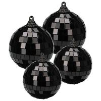 Grote discobal kerstballen - 4x st - zwart - 8 en 10 cm - kunststof - thumbnail