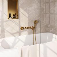 Brauer Gold Edition Badkraan Inbouw - douchegarnituur - 20cm uitloop - met inbouwdeel - 3 gladde knoppen - handdouche rond 3 standen - PVD - geborsteld goud 5-GG-023