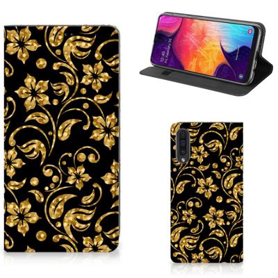 Samsung Galaxy A50 Smart Cover Gouden Bloemen Samsung Galaxy A50 Smart Cover Gouden Bloemen