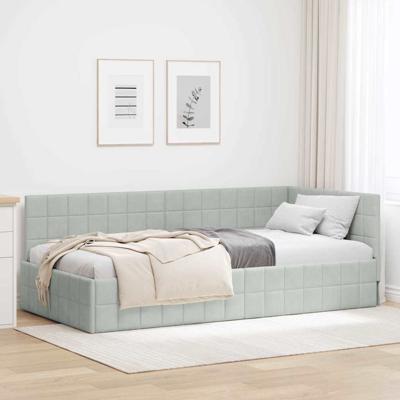 Hoekbedframe met hoofdeinde Lichtgrijs 90 x 190 cm Fluweel