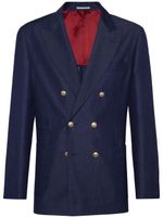 Brunello Cucinelli blazer en laine mélangée à boutonnière croisée - Bleu