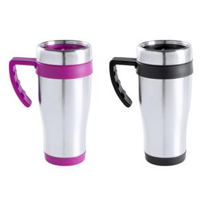 Warmhoudbekers/thermos isoleer koffiebekers/mokken - 2x stuks - RVS - zwart en roze - 450 ml