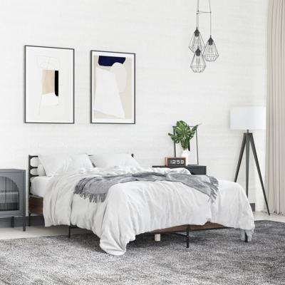 Bedframe bewerkt hout metaal bruin eikenkleur 140x190 cm