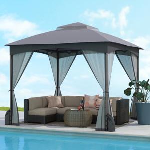 3 x 3 m Paviljoen met Muggennet & 4 Zandzakken & Dubbel dak Waterdicht Tuinpaviljoen Grijs