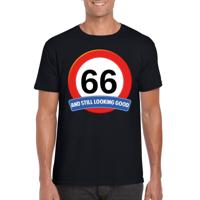 66 jaar and still looking good - t-shirt verkeersbord print - zwart - heren - verjaardag