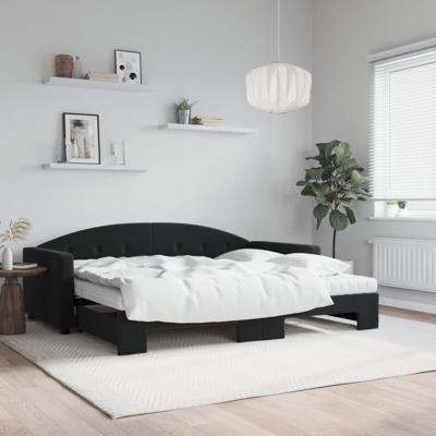 Slaapbank onderschuifbed en matrassen 90x200 cm fluweel zwart