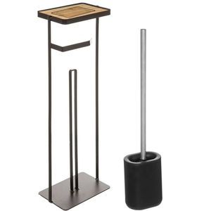 WC-/toiletborstel met toiletrolhouder set zwart - Badkameraccessoireset