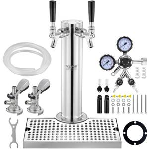 VEVOR Kegerator Tower Kit, Dual Tap Beer Conversion Kit, roestvrijstalen biertorendispenser met dubbele meter W21.8-regelaar en A-systeem keg-koppeling, bierlekbak voor thuisfeesten