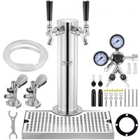 VEVOR Kegerator Tower Kit, Dual Tap Beer Conversion Kit, roestvrijstalen biertorendispenser met dubbele meter W21.8-regelaar en A-systeem keg-koppeling, bierlekbak voor thuisfeesten