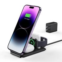 HaloLock™ 3-in-1 Travel Wireless Charging Set - Black - US Plug