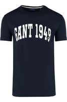 GANT Regular Fit T-Shirt ronde hals blauw, Effen - thumbnail