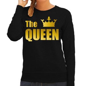 The queen boss zwart trui / sweater met gouden tekst en kroon voor dames / koppels / bruidspaar 2XL  -