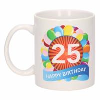25 jaar Verjaardag koffiemok - cadeau beker - feestelijke ballonnen print - 300 ml - keramiek - wit