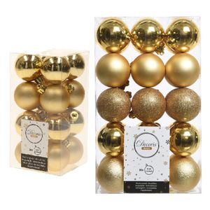 Kerstversiering kunststof kerstballen goud 4-6 cm pakket van 46x stuks